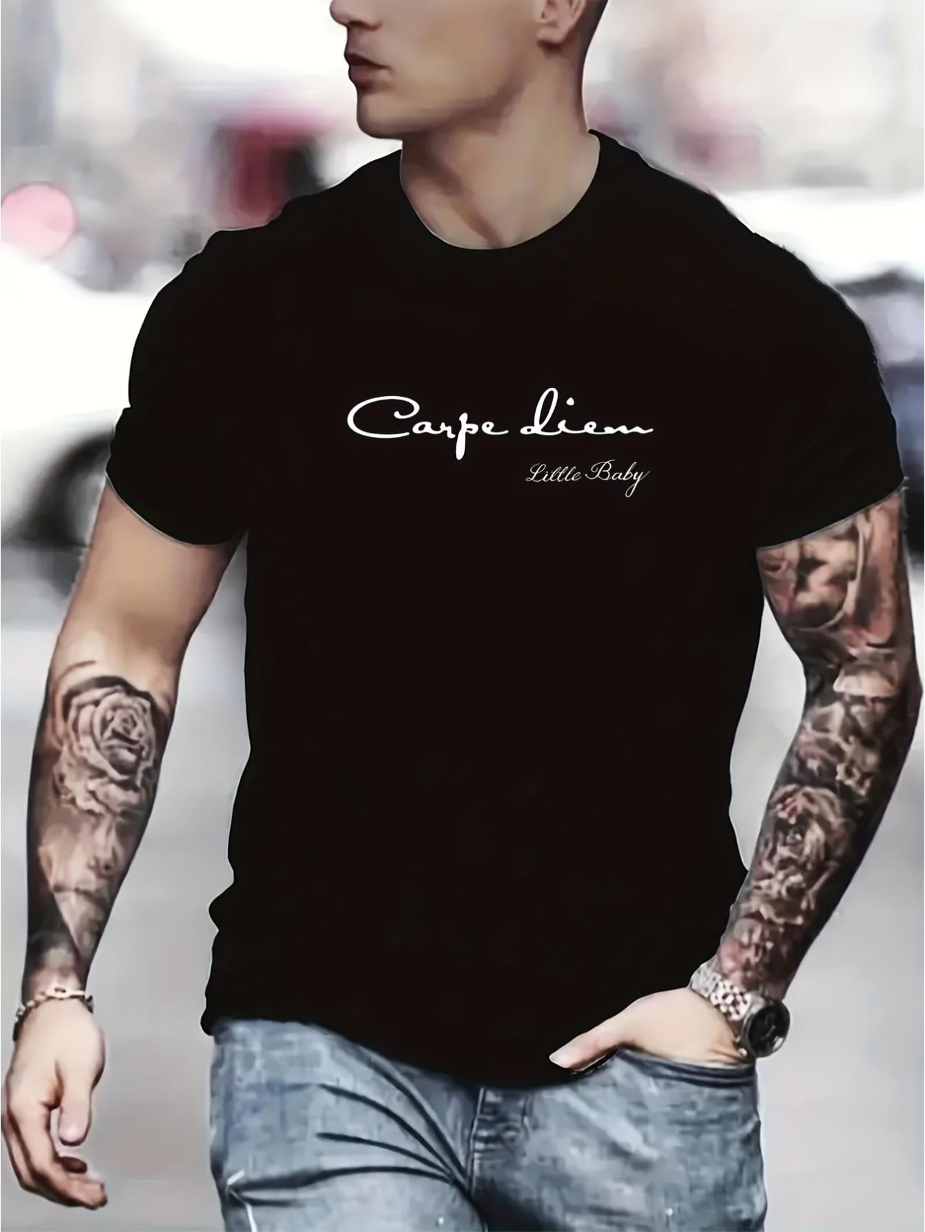 Carpe Diem Pattern Print Men's Comfy Chic T-shirt, Graphic Tee Men's ...