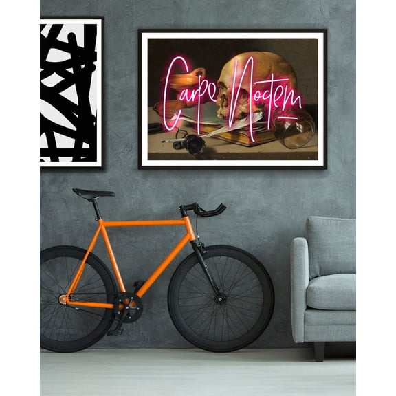 Carpe Noctem Neon Art Print, Abstract Victorian Art Print, Pink Neon Text Art Print, Vintage Skull Wall Art, Latin Phrase, Latin Quote Art Wall Art, Modern Wall Decor, 8x12 UNFRAMED