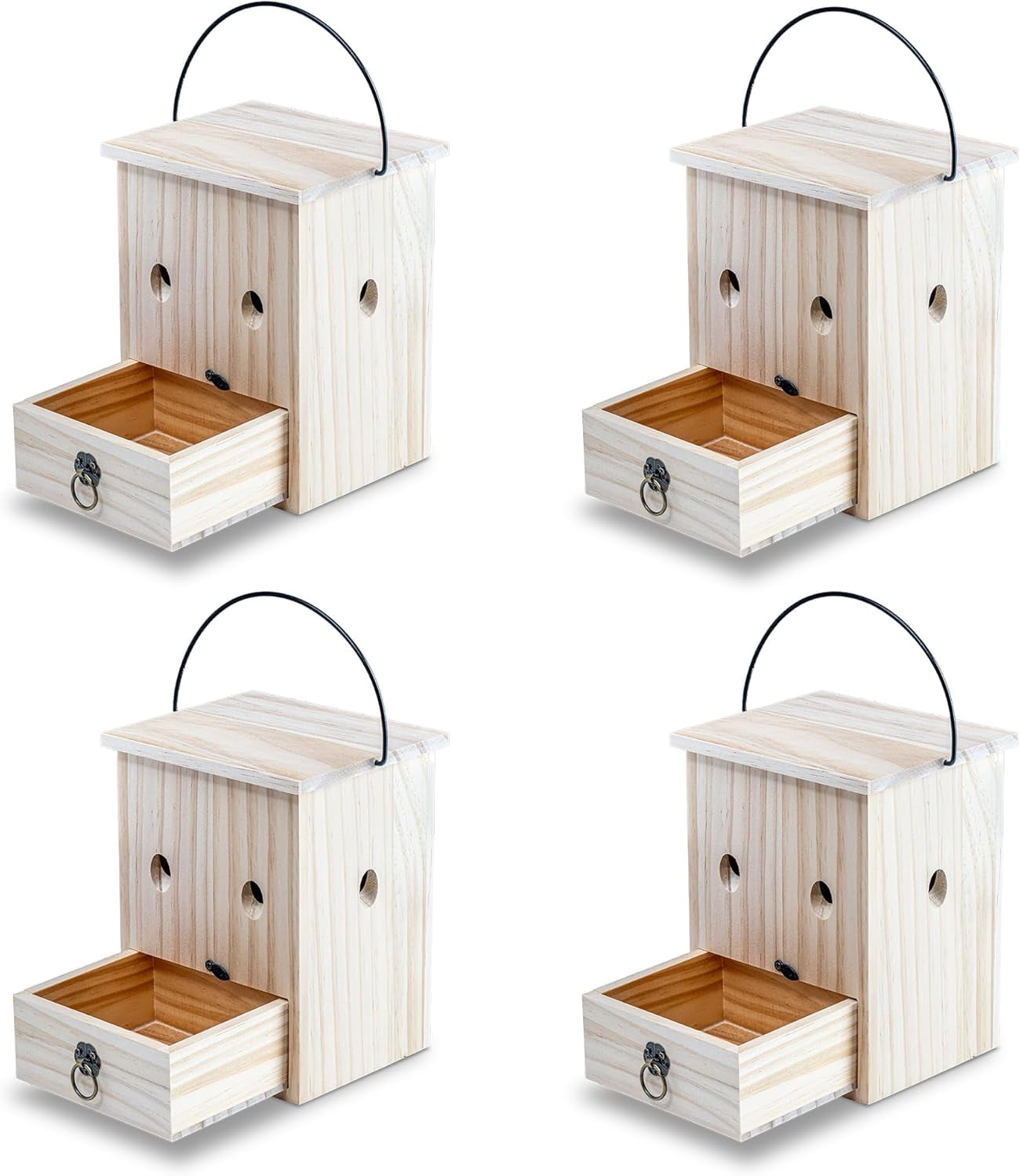 Carpenter Bee Trap Outdoor, Wooden Wasp Trap Weather-Resistant Eco-Friendly, for Garden, Wood Protection, 4 Pack (Natural Wood)
