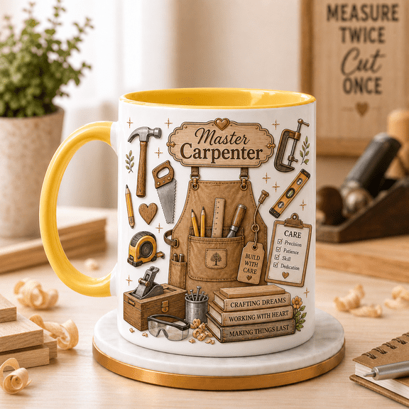 Carpenter Ceramic Coffee Mugs Funny Woodworking Gift for Craftsmen, Shop 11 oz 15 oz