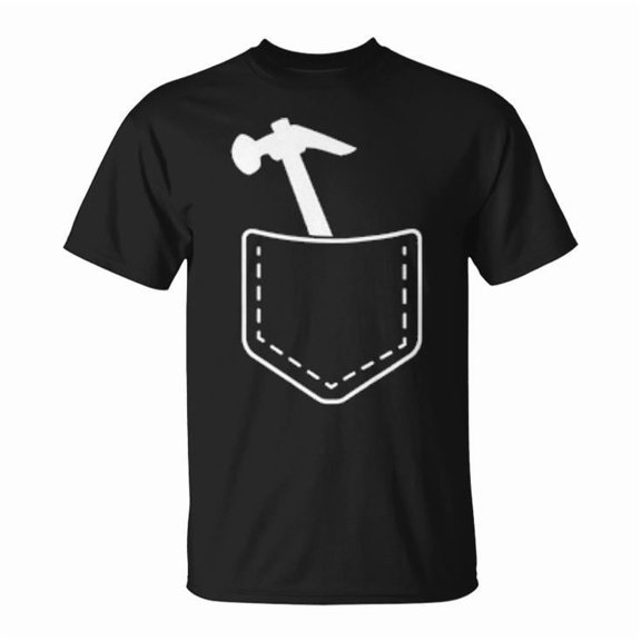 Carpenter My Pocket Has a Hammer Graphic Tee Unisex Adult Cotton Woodworker Tool Humor Casual Shirt, Size 2XL, Color Black