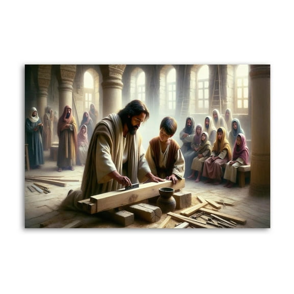 The Carpenter of Nazareth Jesus Teaching A Child Carpentry Canvas Poster Wall Art Picture Prints Hanging Photo Gift Decor Home Posters Artworks 12x18inch(30x45cm)