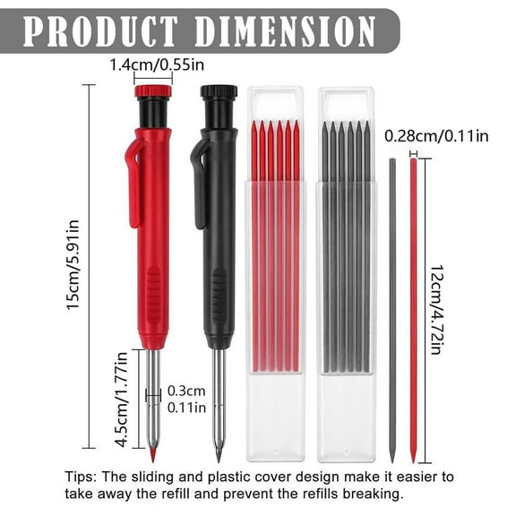 Carpenter Pencils, Construction Pencil, Mechanical Carpenter Pencil with Built-In Sharpener, Deep Hole Marking for Woodworking and Construction, Heavy Duty Construction Pencil
