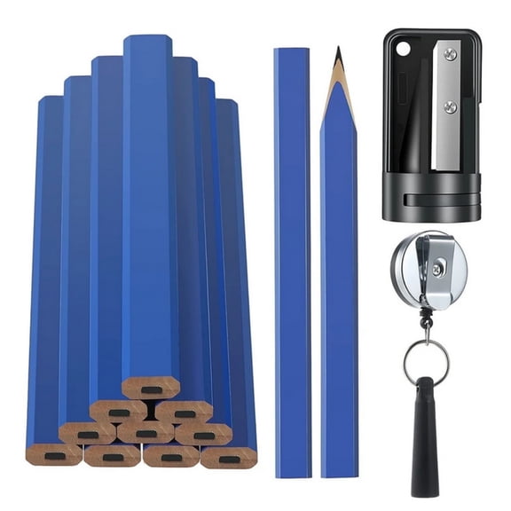 Carpenter Pencils,Construction Pencil,Woodworking Marking Pencils,Hard Black Pencils,Oval Shape Pencils,Flat Wood Construction Pencil with Retractable Pen Holder Carpenter,12Pcs