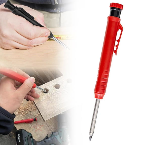 Carpenter Pencils Kit, Portable Long Nose Deep Hole Mechanical Construction Pencil Scribe Tool with Built in Sharpener Woodworking Pencil for Woodworking Metal Plastic Marking(Red)