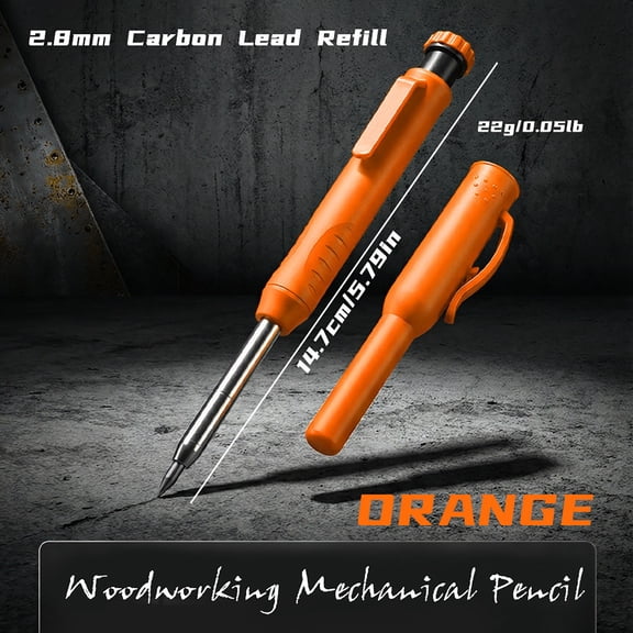 Carpenter Pencils Set With Sharpener Construction Marking Tool Fine Point Woodworking Layout Pencil With Built-In Sharpener Pocket Clip Orange