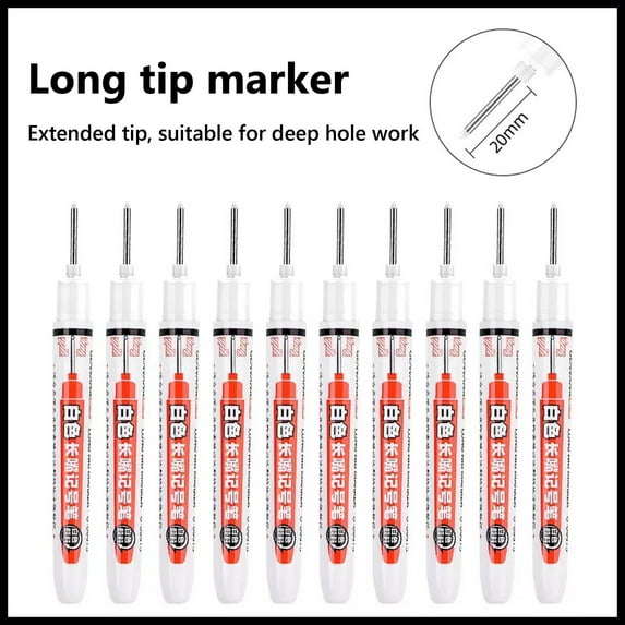 Carpenter Permanent Markers with Long Nib Tip, Quick-Dry Waterproof Construction Marking Pens for Deep Holes & Tight Spaces on Wood Metal Concrete Glass, 4 Colors (10 Pack)
