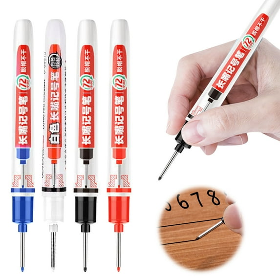 Carpenter Permanent Markers with Long Nib Tip, Quick-Dry Waterproof Construction Marking Pens for Deep Holes & Tight Spaces on Wood Metal Concrete Glass, 4 Colors (10 Pack)