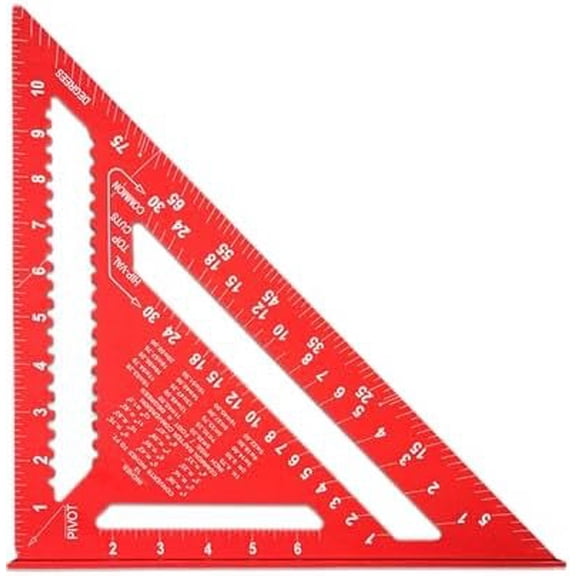 Carpenter Square 12 Inch, Thickened  Rafter Square Alloy Triangle Ruler for Woodworking, Metal Framing Square Tool Protractor for Angle Drawing Measuring & Carpentry, Long-Lasting, Red