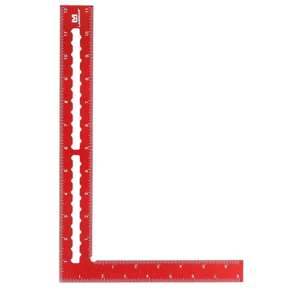 Carpenter Square - 8 x 12 Inch Right Angle Ruler, Laser Scales, Anodized Aluminum, Red
