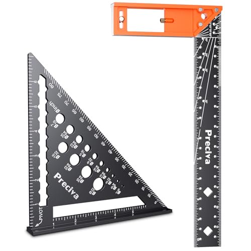 Carpenter Square Set - 7 Rafter Square and 12 Right Angle Ruler, Aluminum Alloy Carpenter Measuring Layout Tool for Woodworking and Carpentry