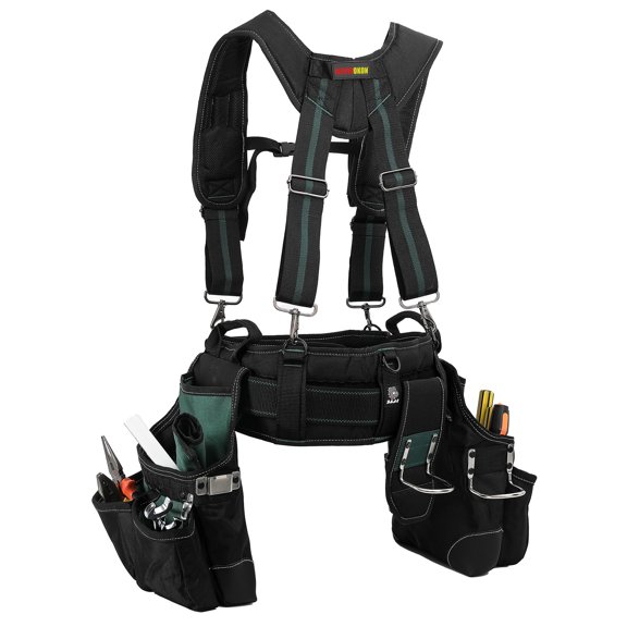 Carpenter Tool Belt with Suspenders Pro Framer Suspension Tool Rig for Construction Contractors and Electrician,Green