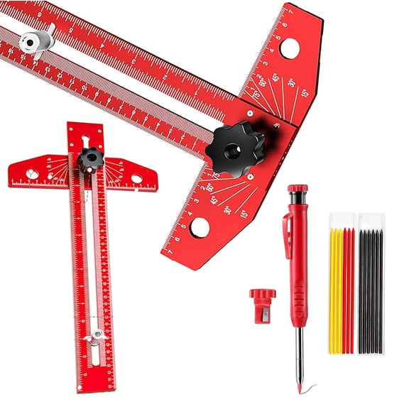 Carpenter's Ruler, 18-inch Aluminum Sliding T-Square, Adjustable Angle, with Imperial and Metric Graduations, Multi-Purpose Carpenter's Ruler for Measuring Angles, Positions, and Lines