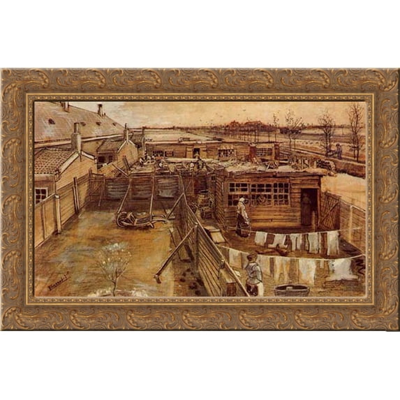 Carpenter's Workshop, Seen from the Artist's Studio 24x17 Gold Ornate Wood Framed Canvas Art by Van Gogh, Vincent