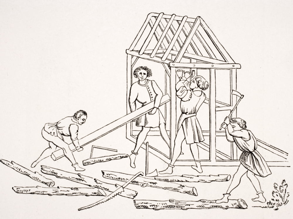 Carpenters 19Th Century Reproduction Of Miniature In 15Th Century Manuscript Chroniques De Jainaut Canvas Art - Ken Welsh Design Pics (16 x 12)