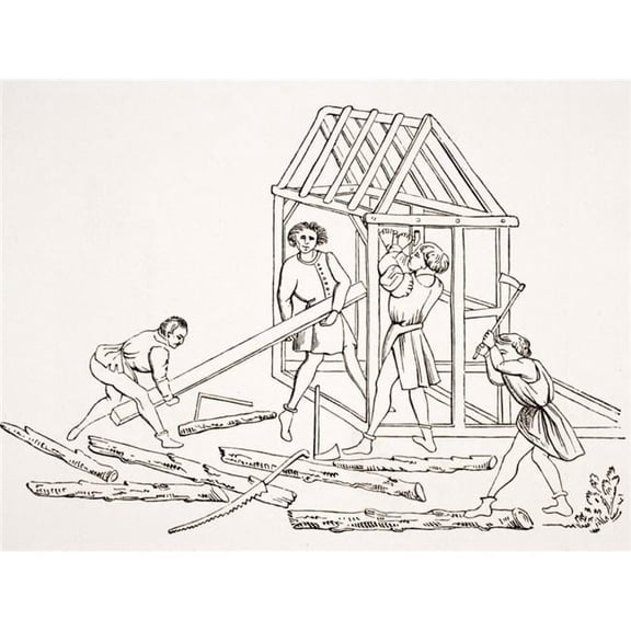 Carpenters 19th Century Reproduction of Miniature In 15th Century Manuscript Chroniques De Jainaut Print - 16 x 12