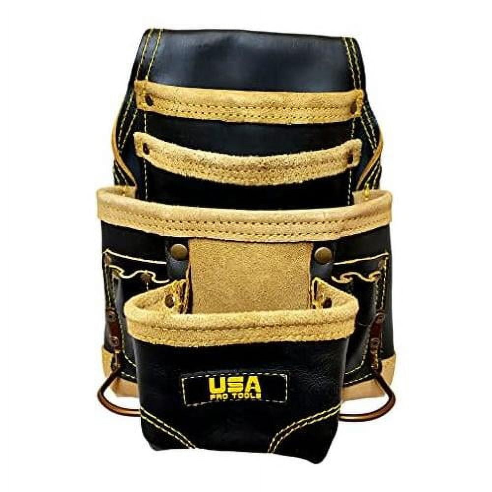Carpenters Leather Tool Pouch Bag | Ideal For Electricians, Framers And Handyman | 10 Pockets With 2 Hammers Holders