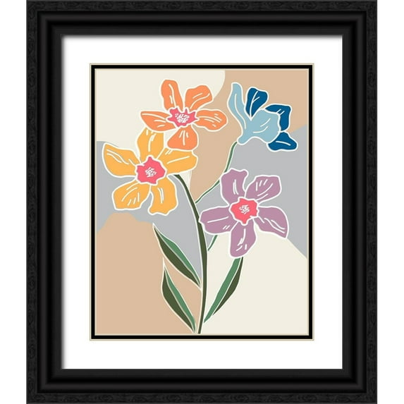 Carpentieri, Natalie 12x14 Black Ornate Wood Framed with Double Matting Museum Art Print Titled - Outlined Botanical Pop I