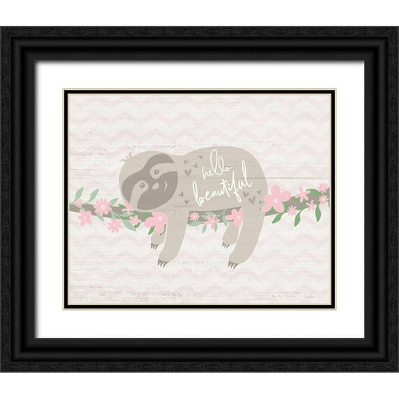 Carpentieri, Natalie 14x12 Black Ornate Wood Framed with Double Matting Museum Art Print Titled - Floral Sloth