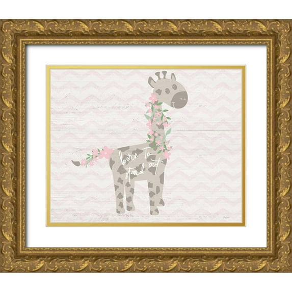 Carpentieri, Natalie 32x26 Gold Ornate Wood Framed with Double Matting Museum Art Print Titled - Floral Giraffe