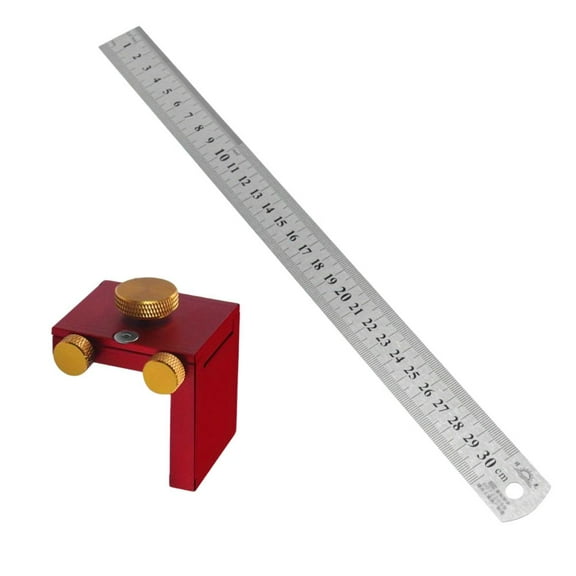 Carpentry Metal Scribe Tool, Stainless Steel Ruler with L Shape Locator Fixing Block, Scriber Line Marking Gauge Square Tool for Woodworking DIY Measuring