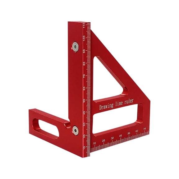 Carpentry Scribing Ruler, Red Aluminum 45° & 90° Measuring Ruler, 1 Piece Precision Woodworking Square, Multifunctional Marking Ruler for Carpenter Joinery Layout and Woodwork Measurement