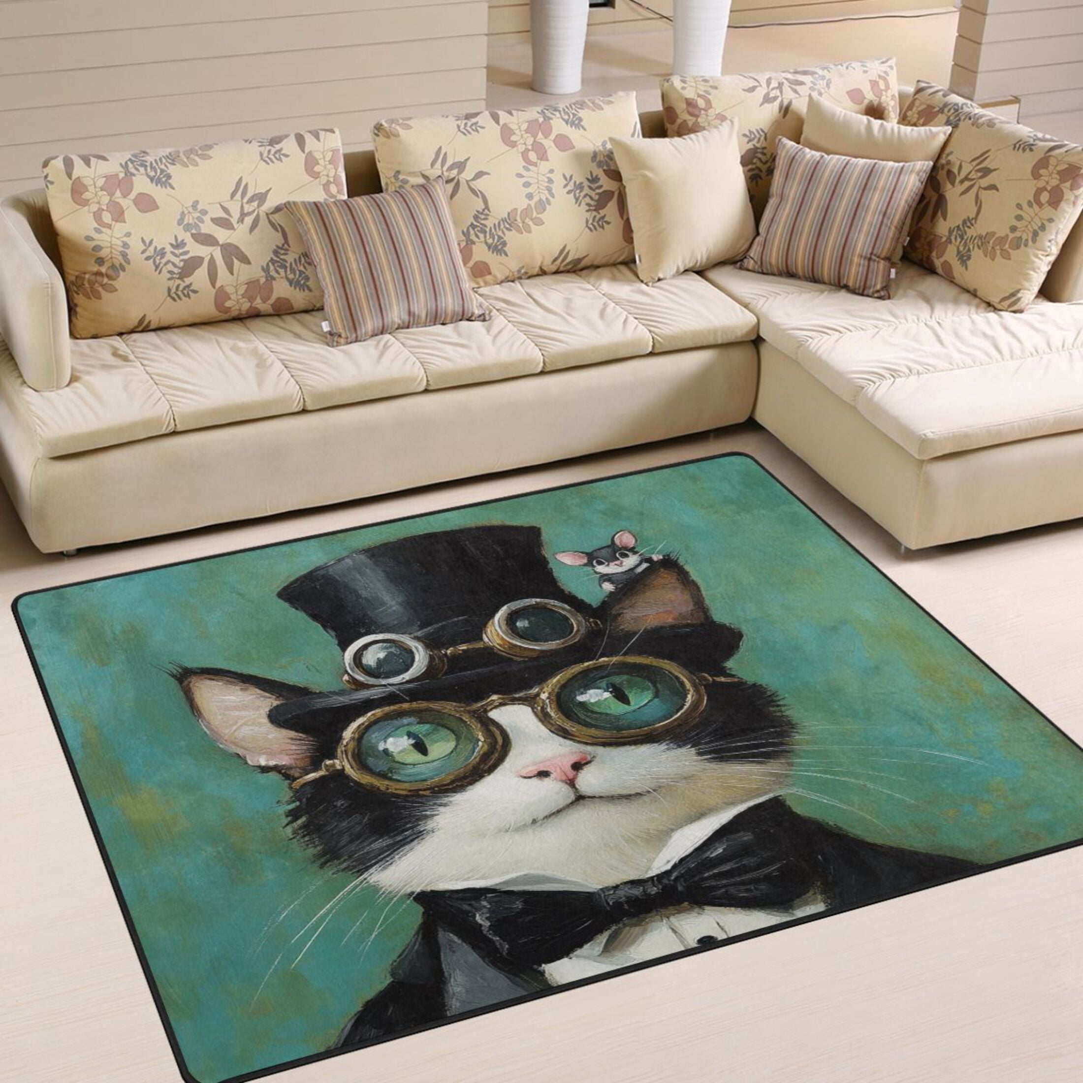 Cute Sleeping Cat Shaped Area Rug - 16 X 30 Inch, Microfiber Absorbent Mat For Bedroom, Kitchen, Or Kids Room 3 thumbnail image
