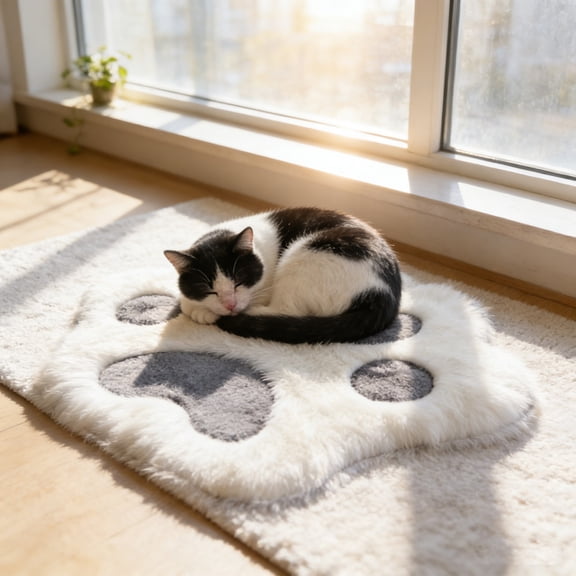 Carpet Bedroom Bedside Mat | Long-Pile Decorative Rug | Black Polyester Plush Floor Mat | Versatile Soft Resting Pad for Pets | 60x60cm | 1 Piece