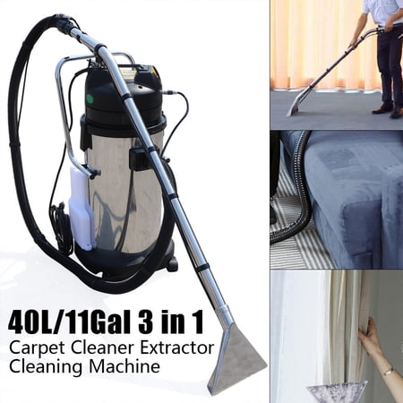 Carpet Cleaner, 110V 40L Commercial Upholstery Cleaner Machine 3 in 1 Portable Wet Dry Sofa Curtain Fabric Dust Cleaner with Long Flat/Dry/Water Vacuum Head and Round Brush for Carpet Sofa Curtain