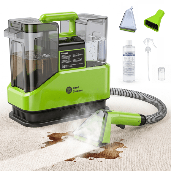 Tusutwr Green Portable Carpet & Upholstery Cleaner with Steam, Hot/Cold Water & Self-Cleaning System for Carpets, Sofas, Stairs, and Car