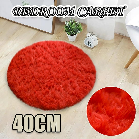 Carpet Clearance Home Decor Soft Bath Bedroom Non-Slip Floor Shower Rug Yoga Plush Round Mat Bright Red