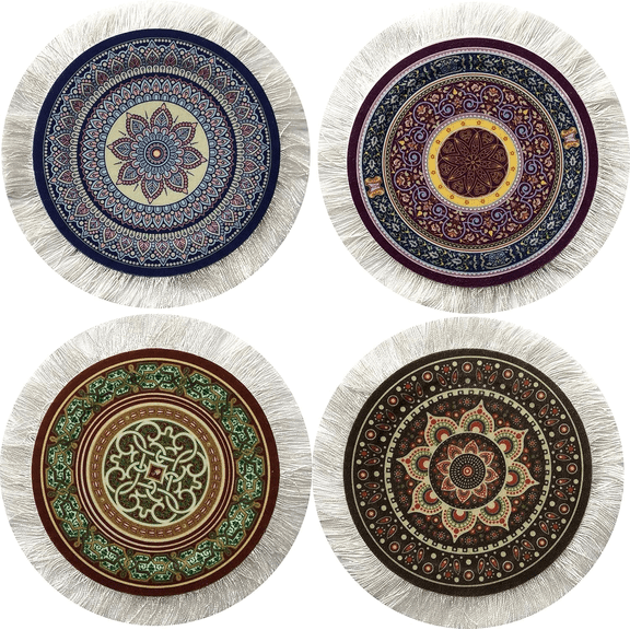 Carpet Coasters, Set of 4 Turkish Rug Style Table Drink Mats, Absorbent Kitchen