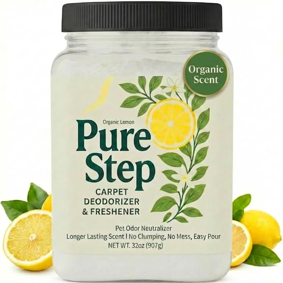 Carpet Deodorizer Powder with Organic Lemon Scent - Pet Safe 32oz Carpet Freshener, & Pet Odor Eliminator For Rugs, Upholstery, Mattresses - Non-Clumping Formula with Easy Pour Shaker Lid - USA Made