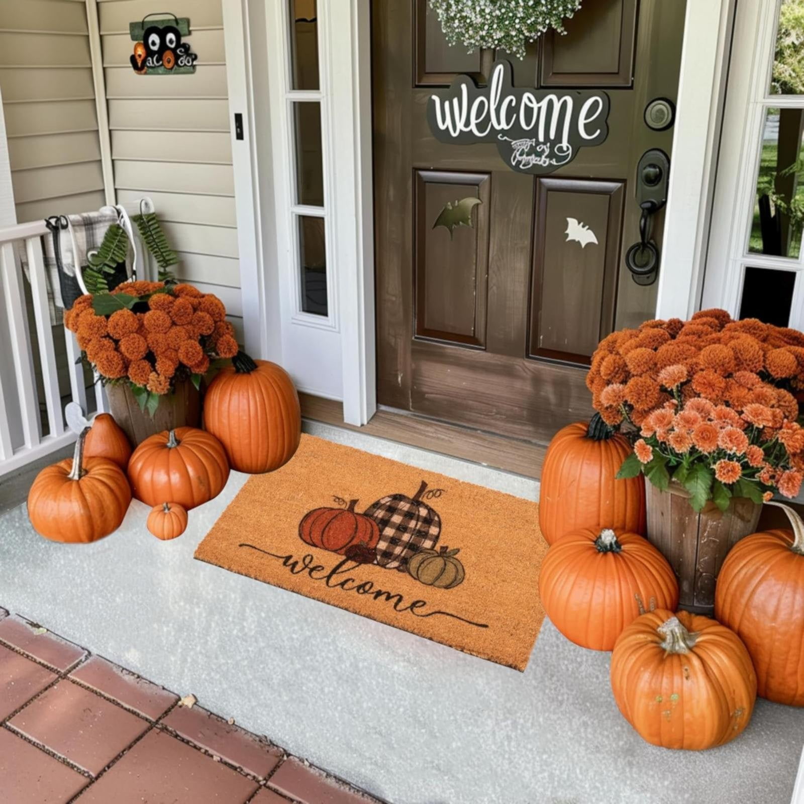 Carpet Fall Welcome Doormat Pumpkin Doormat Natural Coconut Coir Mat Non Slip Front Door Rug for Holiday Decoration Entrance Porch Outdoor