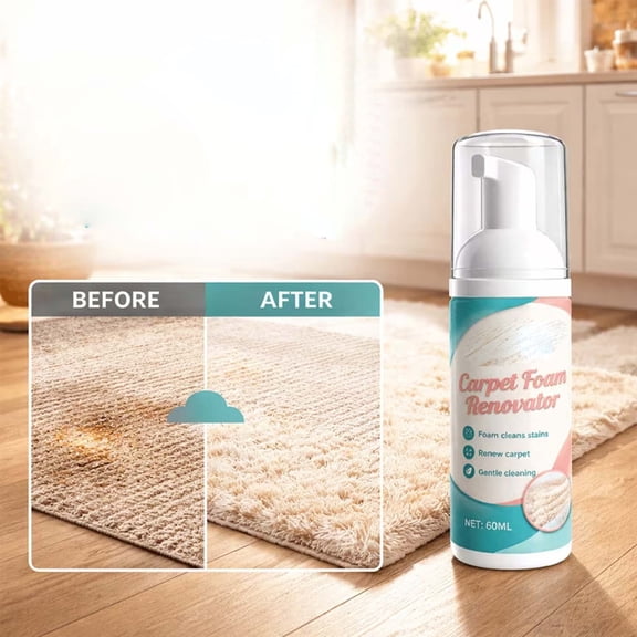 Carpet Foam Cleaner 60ml, Portable Stain Remover for Carpet Rugs Upholstery Sofa and Car Seats, Deep Cleaning Dry Foam Formula for Fabric Surfaces, Quick Spot Cleaning Solution