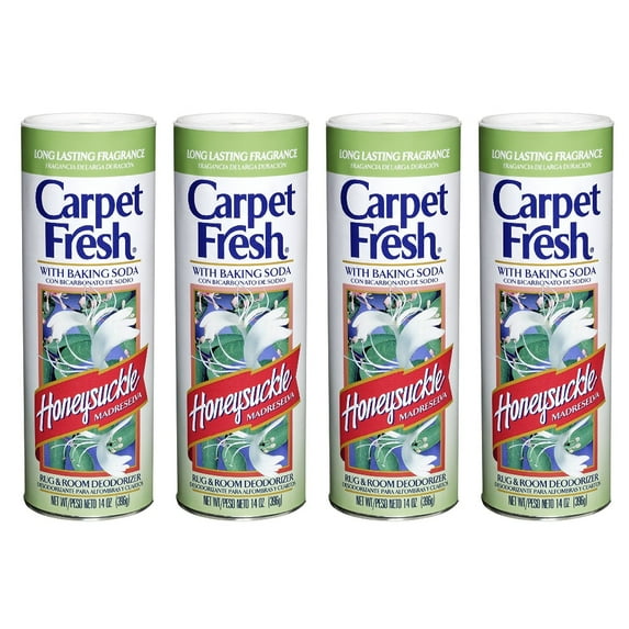 Carpet Fresh Rug and Room Deodorizer Powder Freshener Honeysuckle with Baking Soda 14 oz, 4-Pack