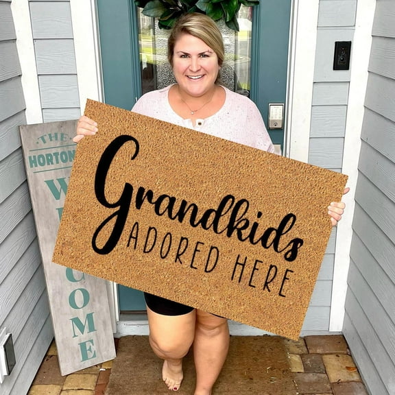 Carpet,“Grandkids Adored Here” Doormat, Personalized Welcome Mat for Grandparents, Gift for Grandma Grandpa on Father's Day Mother's Day, Home Decor,24"W*21"L