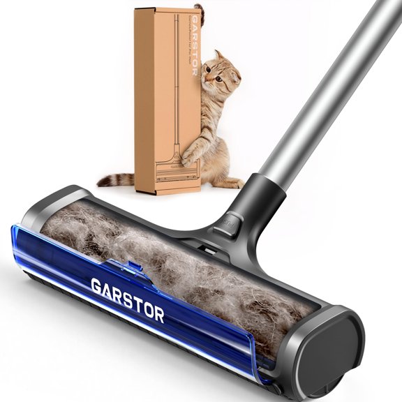 Carpet Hair Removal Tool, Carpet Roller for Pet Hair, Reusable Lint Roller Rug Rake, Pet Fur Remover with Dust Container, 5 Feet Long Handle for Carpet, Rugs, Mats