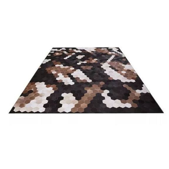 Carpet Hexagon leather Rug Patchwork Goat Hide Area Rug Hair On