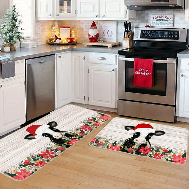 Carpet Indoor Outdoor Carpet 2pcs Christmas Doormat Kitchen Rugs Cow