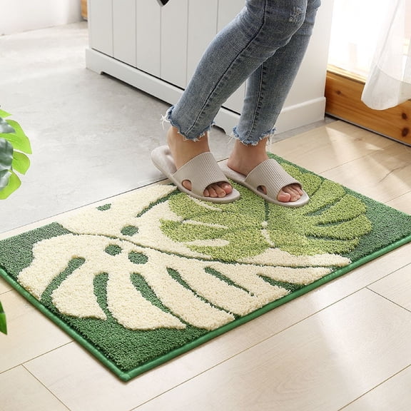 Carpet,Leaf Pattern Bathroom Toilet Waterproof Microfiber Bath Mat Non-slip Foot Mat