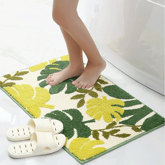 Carpet,Leaf Pattern Bathroom Toilet Waterproof Microfiber Bath Mat Non-slip Foot Mat