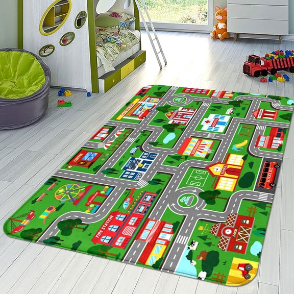 Carpet Mat Rug, City Road Map Mat for , 3x5 FT, Educational Road Traffic Mat for Bedroom, Room, Classroom, Area Rug for ,Learn Safely