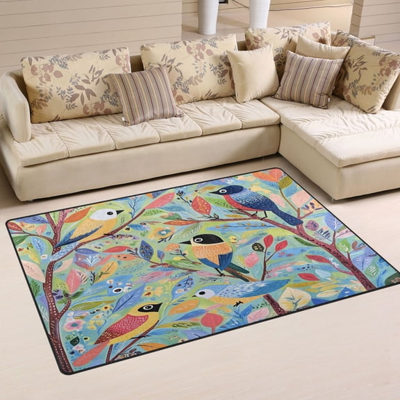 Carpet Mat with Memory Foam Ultra-Soft and Non-Slip Area Rug 31"x20" A Vibrant Birds