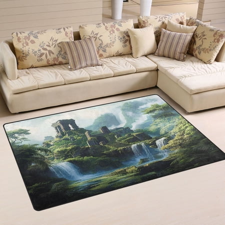Carpet Mat with Memory Foam Ultra-Soft and Non-Slip Area Rug 31"x20" Ancient Ruins and Waterfalls