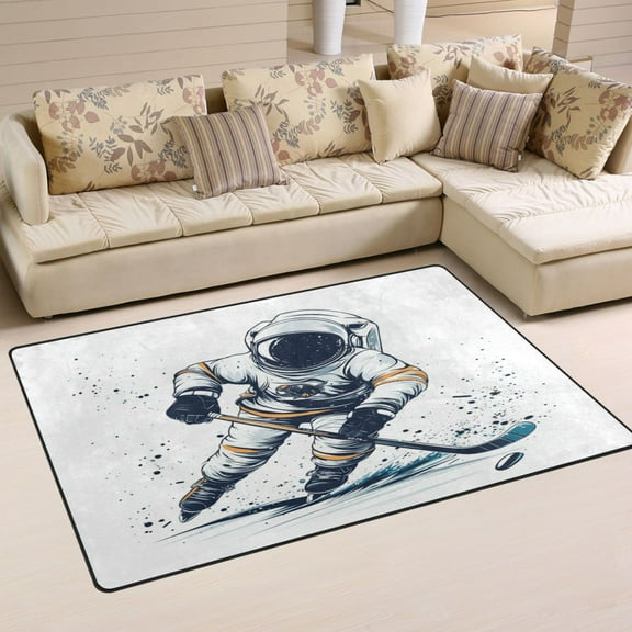 Carpet Mat with Memory Foam Ultra-Soft and Non-Slip Area Rug 31"x20" Astronaut Playing Hockey