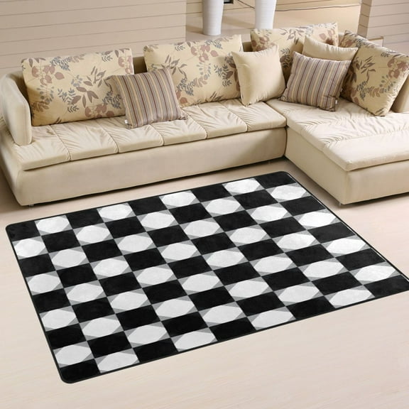Carpet Mat with Memory Foam Ultra-Soft and Non-Slip Area Rug 31"x20" Black and White Gingham Pattern
