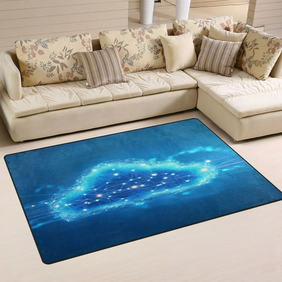 Carpet Mat with Memory Foam Ultra-Soft and Non-Slip Area Rug 31"x20" Blue Cloud with Glowing Lights