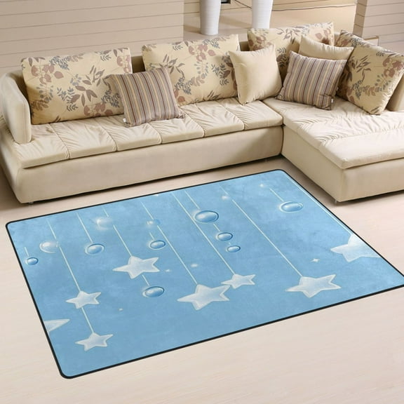 Carpet Mat with Memory Foam Ultra-Soft and Non-Slip Area Rug 31"x20" Blue Hanging Stars and Bubbles