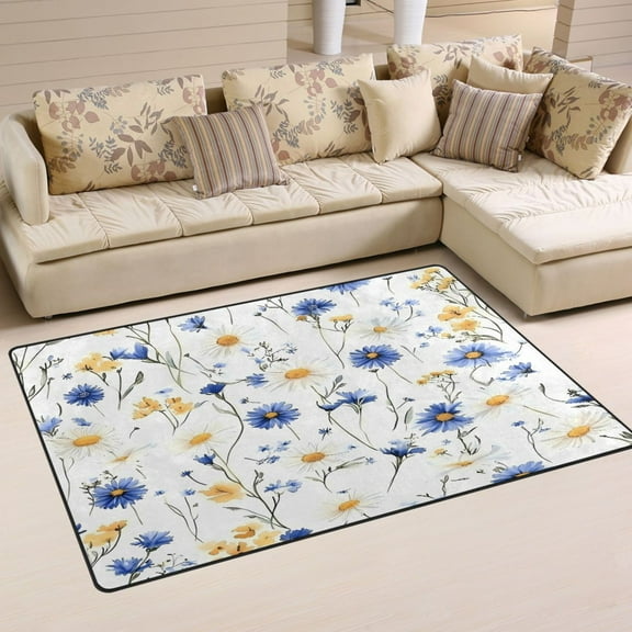 Carpet Mat with Memory Foam Ultra-Soft and Non-Slip Area Rug 31"x20" Blue and Yellow Wildflowers